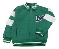 Zeleno-bílá baseballová mikina s písmenkem Minoti