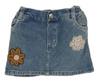 Modrá rifľová sukňa s kvetmi