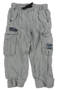 Sivé plátenné podšité cargo nohavice s autom Next