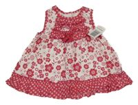 Nové - Tmavorůžovo-bílé kytičkované plátěné šaty s volánky Matalan 