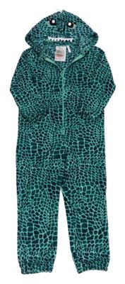 Zeleno-tmavomodrá vzorovaná chlpatá kombinéza s kapucňou H&M
