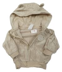 Béžová zamatová prepínaci mikina s medvedíkom a kapucňou H&M