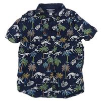 Tmavomodrá košeľa s kostrami dinosaurů a palmami F&F