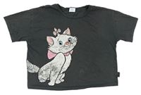 Tmavosivé crop tričko s kočičkou Marií George