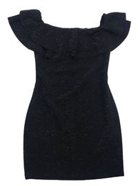 Čierne melírované slávnostné šaty so trblietkami a volánikmi New Look