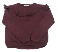 Mahagónovoý melírovaný sveter s volánikom H&M