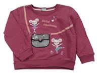 Svetlovínový á mikina s myšmi a kabelkou/kapsou s flitrami zn. Kiki&Koko