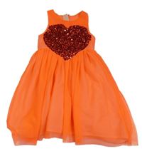 Kriklavoě oranžové tylové slávnostné šaty so srdcem z flitrů H&M