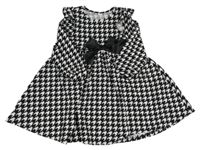 Čierno-biele vzorované šaty s mašlou a volánikmi SHEIN