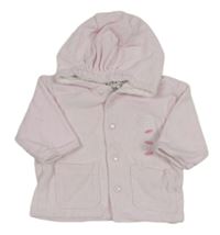 Světlerůžová žebrovaná sametová propínací podšitá mikina s nápisem a kapucí 