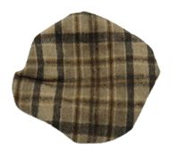 Hnědo-béžovo-tmavohnědý kostkovaný vlněný baret se vzorem