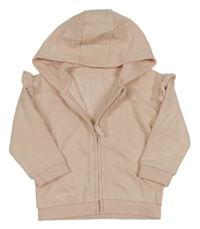 Světlerůžová propínací mikina s volánky a kapucí George