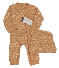 Nové - 2Set - Pudrový vzorovaný žebrovaný overal + čepice BASICS