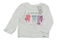 Nové - bílé triko s kočičkami a nápisem PRIMARK