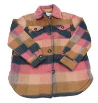 Ružovo-hnedo-tmavomodrá kockovaná košeľová bunda PRIMARK