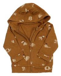 Hnědá propínací mikina se zvířátky a kapucí s oušky George