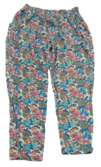 Smetanové kytičkované paper bag lehké teplákové kalhoty 