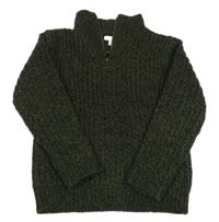 Kaki-čierny melírovaný rebrovaný pletený sveter Vertbaudet