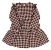 Vínovo-smetanovo-čiernošedé kockované šaty s volánikmi PRIMARK