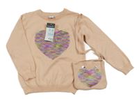 Nové - 2Set - Pudrový svetr se srdíčkem z překlápěcích flitrů + kabelka PRIMARK