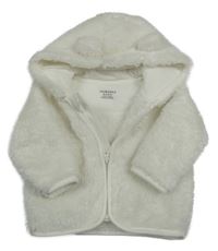 Biela chlpatá bunda s kapucňou s uškami PRIMARK