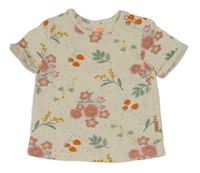 Smetanové tričko s jahůdkami a větvičkami a kytičkami HEMA