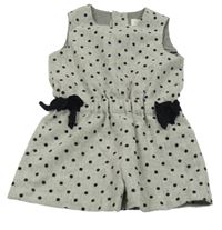 Šedo-černý puntíkatý melírovaný vlněný kraťasový overal s mašlemi Zara