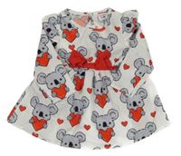 Biele šaty s koalami a srdiečkami a mašlou a volánikmi PaPat