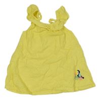 Žlté kárované šaty s tukanom a ananásmi a madeirou a volánikom ORCHESTRA