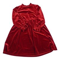 Tmavočervené lesklé zamatové šaty s volánikmi St. Bernard