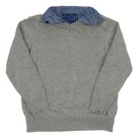 Sivý melírovaný sveter so všitou košilí Bluezoo