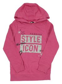 Tmavorůžová melírovaná mikina s nápisy a hvězdičkami a srdíčkem a kapucí George