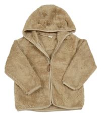 Béžová chlpatá bunda s kapucňou s uškami H&M