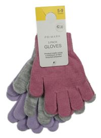 Nové - 3x - Prstové rukavice - Růžové, šedé melírované, levandulové PRIMARK