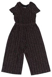 Čierno-farebné pruhovaný trblietavý nohavicový overal Nutmeg