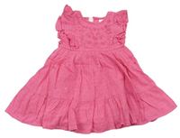 Ružové bodkované plátenné šaty s volánikmi Next
