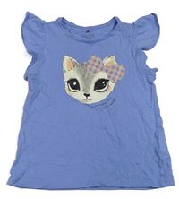 Modrofialové tričko s mačkou H&M