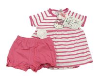 2set - Tmavorůžovo-biele pruhované bavlnené šaty s Hello Kitty + bavlnené kraťasy C&A