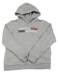 Sivá melírovaná mikina s nápisom a kapucňou Jack & Jones