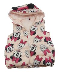 Růžová šusťáková zateplená vesta s Minnie s Daisy a kapucí Disney