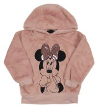 Staroružová chlpatá mikina s Minnie s flitrami a kapucňou Primark