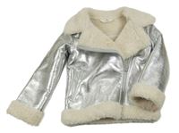 Stříbrný koženkový zateplený křivák H&M