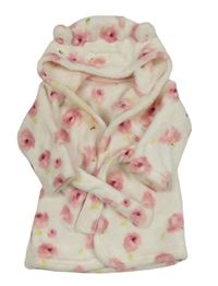 Smotanový kvetovaný chlpatý župan s kapucňou George