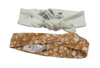 2x čelenka s mašlí - smetanová žebrovaná květovaná + hnědá květovaná