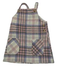 Béžovo-sivo-ružové kockované vlnené na traké šaty Primark