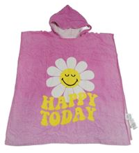 Ružové froté osuškové pončo s kvetinou a kapucňou Zara