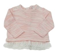 Ružovo-biely melírovaný sveter s čipkou Topomini