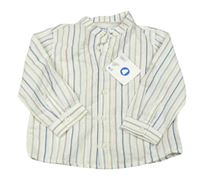 Nové - Bílo-modro-barevná pruhovaná lněná košile Mayoral