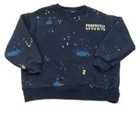 Tmavomodrá skvrnitá mikina s nápisom Zara