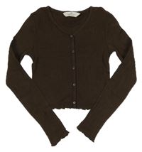 Tmavohnedé rebrované crop tričko s gombíkmi H&M